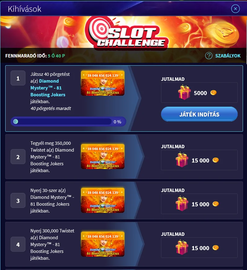 Napi kihívás bónusz a GameTwist kaszinóban ismétlődő jutalom mechanikákkal és játékos feladatokkal